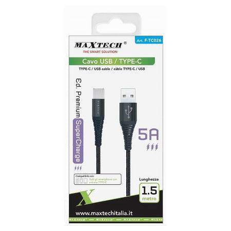 Cavo Usb / Type-c 5 A 1.5 Metri Trasmissione Dati Super Ricarica Rapida F-tc026