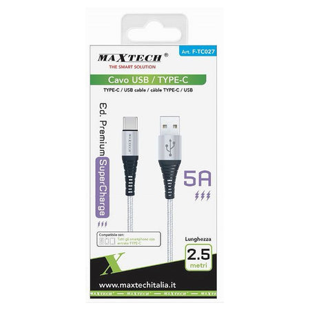 Cavo Usb / Type-c 5 A 2.5 Metri Trasmissione Dati Super Ricarica Rapida F-tc027