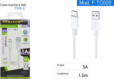 Cavo Usb Type-c 5a 1.5 Metri Dati Ricarica Rapida Per Smartphone Tablet F-tc020 Elettronica e telefonia > Telefonia Fissa e Mobile > Accessori Smartphone > Cavi Smartphone Trade Shop italia - Napoli, Commerciovirtuoso.it