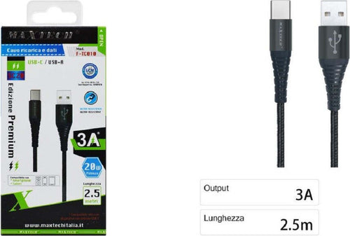 Cavo Usb Type-c Ricarica Veloce 3a 2.5 Metri Trasferimento Dati Maxtech F-tc010 Cavi Smartphone Trade Shop italia - Napoli, Commerciovirtuoso.it