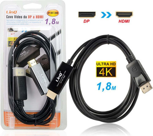 Cavo-Video-Convertitore-Da-Displayport-Dp-A-Hdmi-1.8-Mt-Ultra-Hd-4k-Dp-hd1.8m