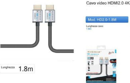 Cavo Video Hdmi 2.0 4k Da 1.8 Metri High Speed Tv Monitor Audio Video Hd2.0-1.8m Elettronica e telefonia > Accessori Audio e Video > Cavi Audio e Video Trade Shop italia - Napoli, Commerciovirtuoso.it