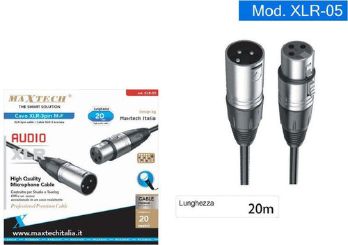 Cavo Xlr Maschio / Femmina 3 Pin Audio Prolunga Per Microfono Da 20 Metri Xlr-05 Elettronica e telefonia > Accessori Audio e Video > Cavi Audio e Video Trade Shop italia - Napoli, Commerciovirtuoso.it