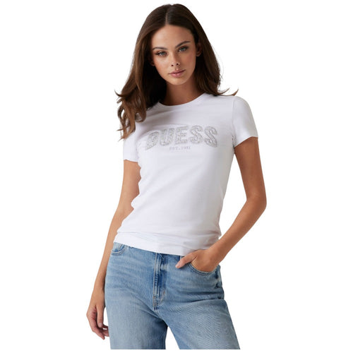 Guess t-shirt bianca logo con strass W5GI04 J1314 G011