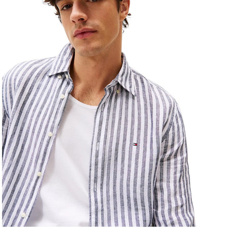 Tommy Hilfiger camicia lino a righe blu e bianco MW0MW385810A5 Camicie Tommy Hilfiger
