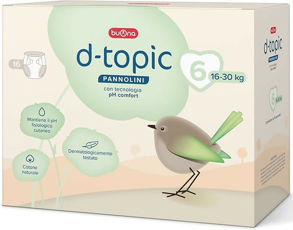 Buona D-Topic Pannolini per neonati e bambini - con Tecnologia pH Comfort - Dermatologicamente testati, Cotone Naturale, Materiali Traspiranti Delicati sulla Pelle dei Bambini - tutte le misure disponibili - 3 pacchi - PREZZO PER 3 CONFEZIONI