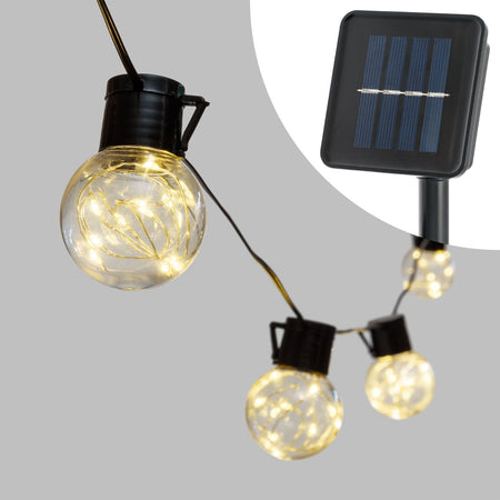 Catena solare 15 lampadine Ø 50 mm luce calda da esterno 6 mt