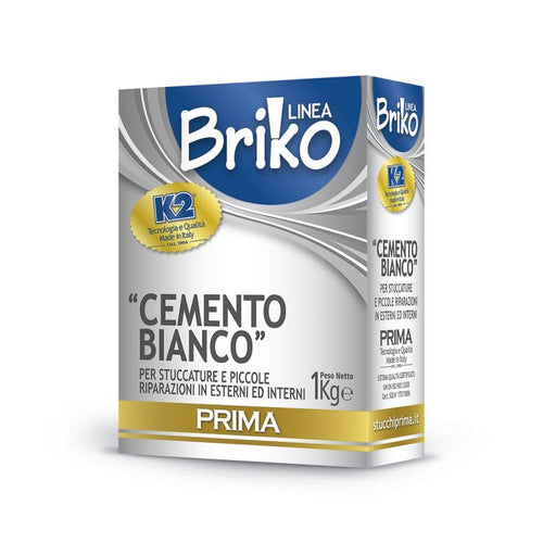 Cemento bianco in polvere Briko K2 per piccole riparazioni e stuccature interne ed esterne
