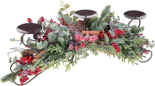 Centro tavola natalizio ghirlanda rami e bacche innevati, con 3 portacandele da 72 cm Casa e cucina/Decorazioni per interni/Addobbi e decorazioni per ricorrenze/Decorazioni natalizie/Orpelli e festoni MagiediNatale.it - Altamura, Commerciovirtuoso.it