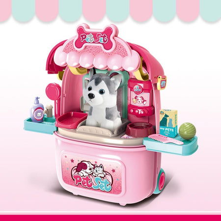 Centro Veterinario Trolley Giocattolo Cane Gioco Kit Cura Animali Accessori 2in1