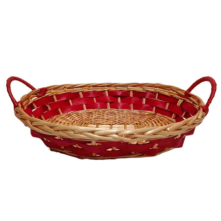Cestino natalizio Ovale in Vimini fascia rossa con manici per confezioni regalo da 60 cm