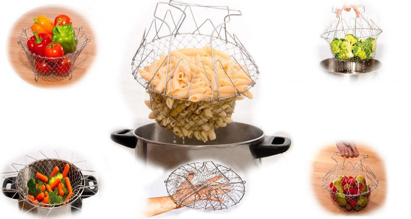 CESTELLO SCOLAPASTA PIEGHEVOLE PER FRIGGERE COTTURA A VAPORE CHEF BASKET 12 IN 1 Casa e cucina/Utensili da cucina/Scolapasta Trade Shop italia - Napoli, Commerciovirtuoso.it