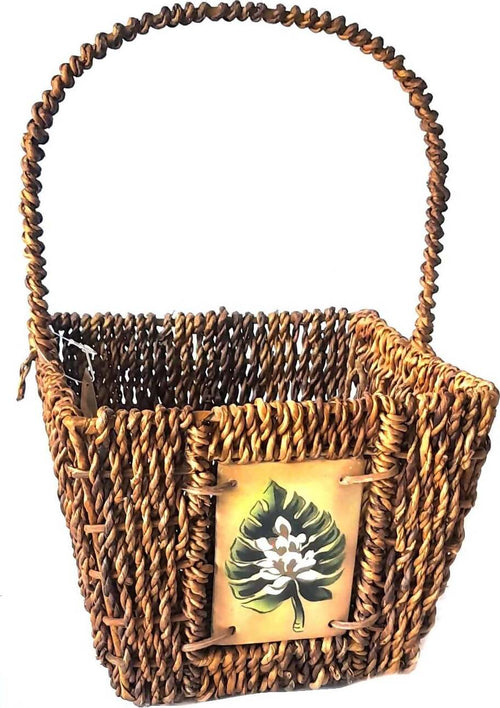 Cestino Decorativo in Fibra Naturale Con Inserto Frontale 20 Cm X 20 Cm X15,5 Cm Cestino Portaoggetti Con Manico Casa e cucina/Organizzazione interni/Contenitori ceste e cestini/Cestini portaoggetti/Cestini per giornali e riviste Ideart - Valdilana, Commerciovirtuoso.it