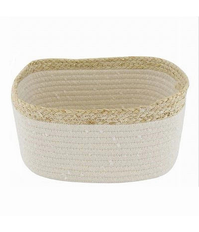 Cestino Porta Biancheria Oggetti In Vimini Intrecciato Bicolore 25x18x13cm 10675