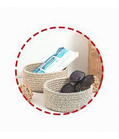 Cestino Porta Oggetti Cesto In Tessuto Intrecciato Rotondo Casa 21x12.5 Cm 10642