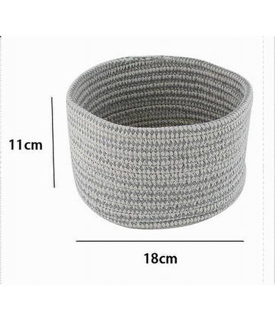Cestino Porta Oggetti Cesto Tessuto Intrecciato Grigio Tondo Casa 18x11 Cm 10644