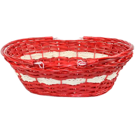 Cestino natalizio Ovale in Vimini Rosso con merletto bianco 50 cm