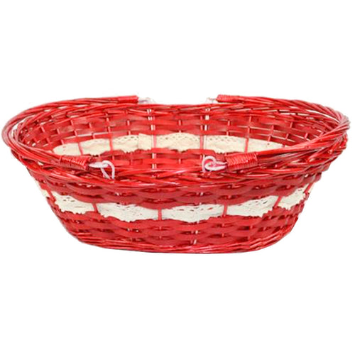 Cestino natalizio Ovale in Vimini Rosso con merletto bianco 50 cm
