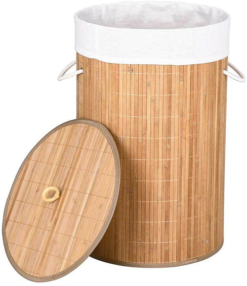 Cesto Biancheria Sporca Pieghevole in Bambu e Tessuto Portabiancheria con Manici