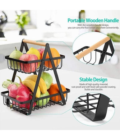 Cesto In Metallo 2 Livelli Portatile Cucina Scaffale Doccia Frutta Verdure Bagno