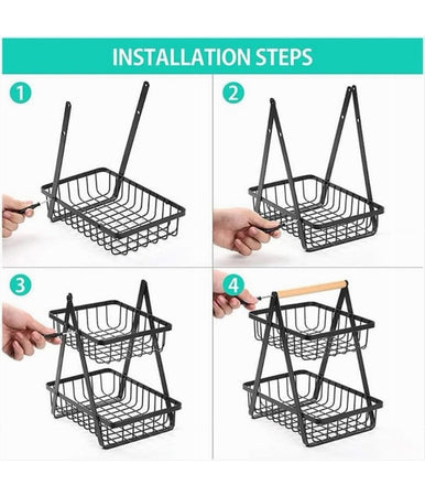 Cesto In Metallo 2 Livelli Portatile Cucina Scaffale Doccia Frutta Verdure Bagno