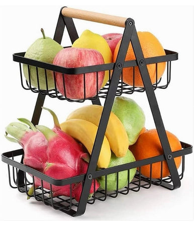 Cesto In Metallo 2 Livelli Portatile Cucina Scaffale Doccia Frutta Verdure Bagno