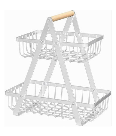 Cesto In Metallo 2 Livelli Portatile Cucina Scaffale Doccia Frutta Verdure Bagno
