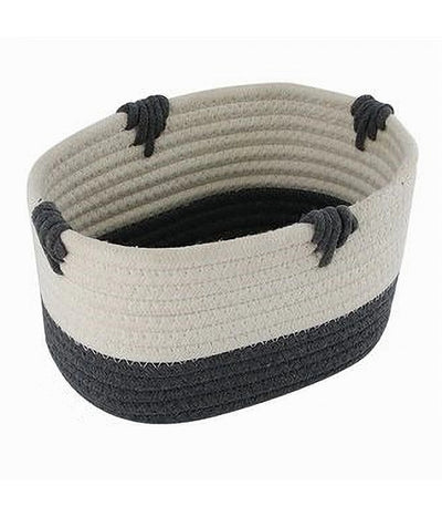 Cesto Porta Biancheria Bicolore In Tessuto Intrecciato Cestino 20x15x11cm 10662