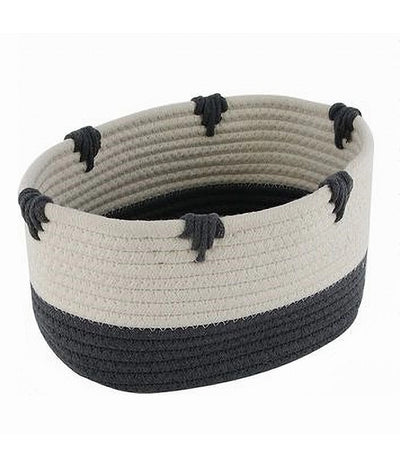 Cesto Porta Biancheria Bicolore In Tessuto Intrecciato Cestino 25x18x13 Cm 10663