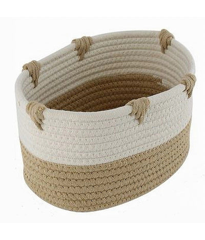 Cesto Porta Biancheria Bicolore In Tessuto Intrecciato Cestino 25x18x13cm 10659