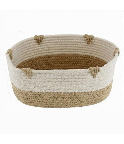 Cesto Porta Biancheria Bicolore In Tessuto Intrecciato Cestino 30x22x14 Cm 10660