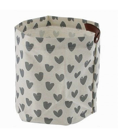 Cesto Porta Oggetti Cuori Grigi In Tessuto Con Manico Bagno Cucina 25x28cm 10613