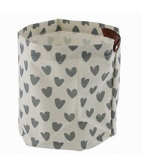 Cesto Porta Oggetti Cuori Grigi In Tessuto Con Manico Bagno Cucina 25x28cm 10613