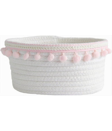 Cesto Porta Oggetti Per Biancheria In Corda Pon Pon Rosa Cestino 22x9.5 Cm 10666