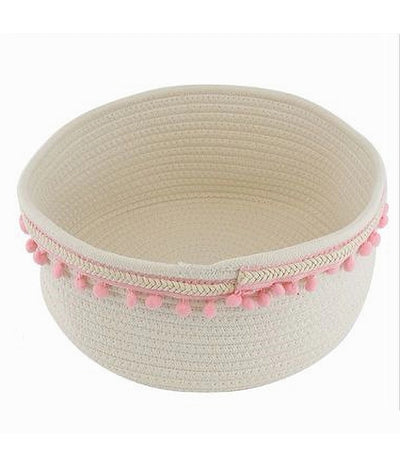 Cesto Porta Oggetti Per Biancheria In Corda Pon Pon Rosa Cestino 22x9.5 Cm 10666
