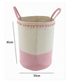 Cesto Portaoggetti Per Biancheria In Corda Pon Pon Rosa Con Manici 35x45cm 10668