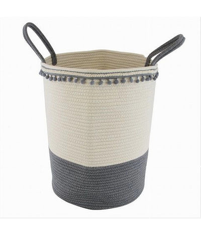 Cesto Portaoggetti Per Biancheria In Corda Ponpon Grigi Con Manici 35x45cm 10672