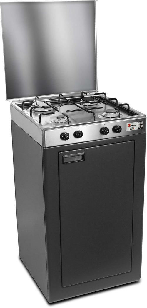 CFParker Fornello Cucina a Gas con Valvola di Sicurezza Gpl / Metano 4 fuochi acciaio inox con Mobile grigio grafite 541ACCGPS