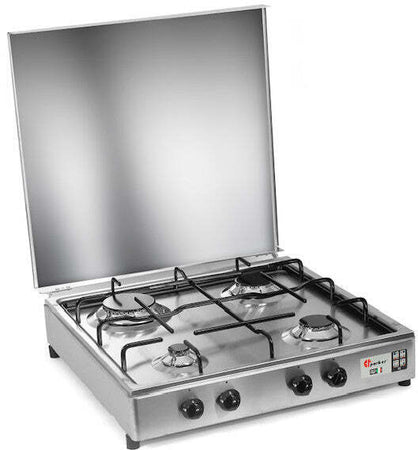 CFParker Fornello Cucina a Gas con Valvola di Sicurezza Gpl / Metano 4 fuochi acciaio inox con Mobile grigio grafite 541ACCGPS