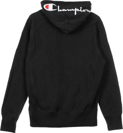 CHAMPION-Felpa-Cappuccio-Uomo-Reverse-Weave-Logo-Hoodie-Black-da-uomo