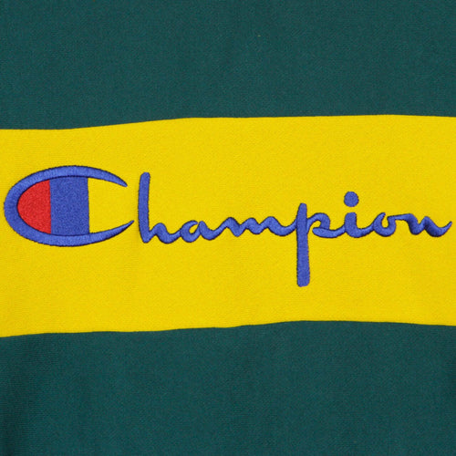 CHAMPION-Felpa-Girocollo-Uomo-Colour-Block-Kangaroo-Pocket-Reverse-Weave-Green/yellow-da-uomo