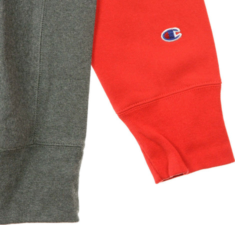 CHAMPION-Felpa-Girocollo-Uomo-Colour-Block-Kangaroo-Pocket-Reverse-Weave-Grey/red-da-uomo