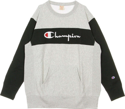 CHAMPION-Felpa-Girocollo-Uomo-Colour-Block-Kangaroo-Pocket-Reverse-Weave-Light-Grey/black-da-uomo