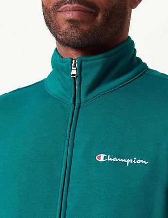 Champion-Legacy-Icons---Heavy-Spring-Terry-Small-Script-Logo-High-Neck-Full-Zip-Felpa,-Verde-Bosco,-Uomo