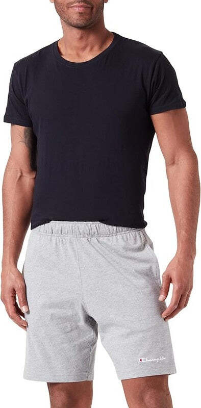 Champion-Legacy-Icons-Pants-Small-Script-Logo-Athletic-Jersey-Combed-Bermuda-Pantaloncini,-Grigio-Melange,-Uomo