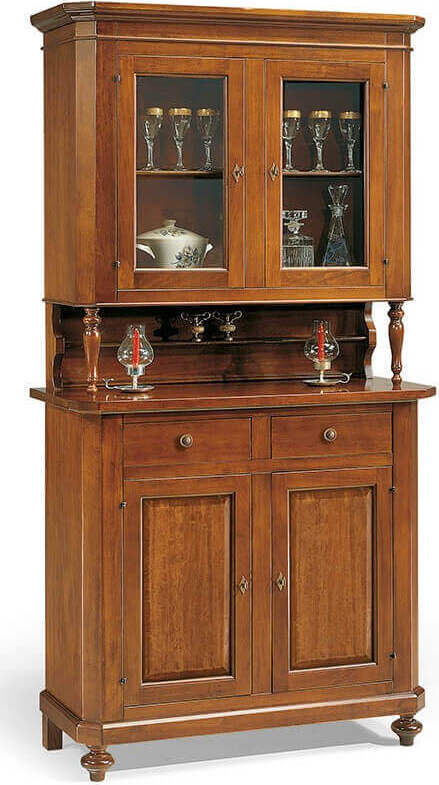 CHELSEY---credenza-con-vetrina-in-legno-massello-104x43x218-Tinta-noce-Milani-Home