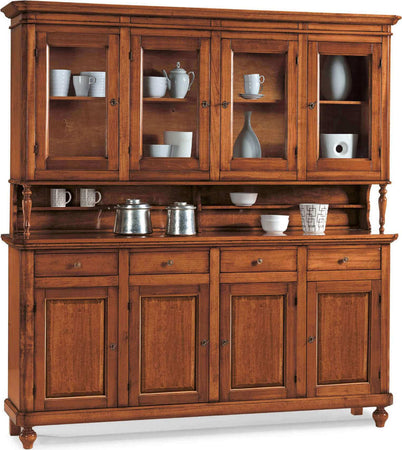 CHELSEY---credenza-con-vetrina-in-legno-massello-196x43x218-Tinta-noce-Milani-Home