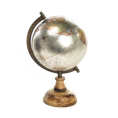 Mappamondo "Metallic" con base in legno per interno da 27,5 cm