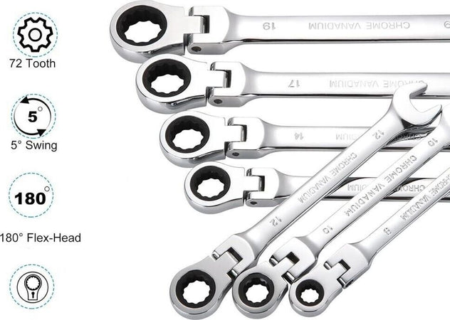 Chiavi-Snodo-A-Cricchetto-Set-7-Chiave-Fisse-Combinate-Snodabili-Tools