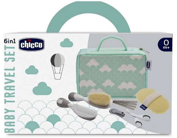 Chicco Baby Travel Set 6 In 1 Beauty Case Con Scomparti Da Viaggio Contenente Spazzola Pettine Spugna Forbicine E Tagliaunghie Per Bambini Da 0 Mesi